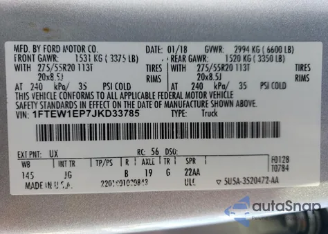 2018 Ford F150 Supercrew from USA, damaged, VIN 1FTEW1EP7JKD33785